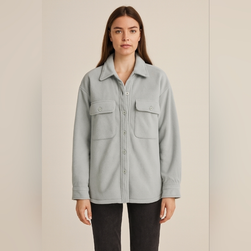 TNA Women's Sage Green Soft Button-Up Jacket Fleece Size 3 Medium